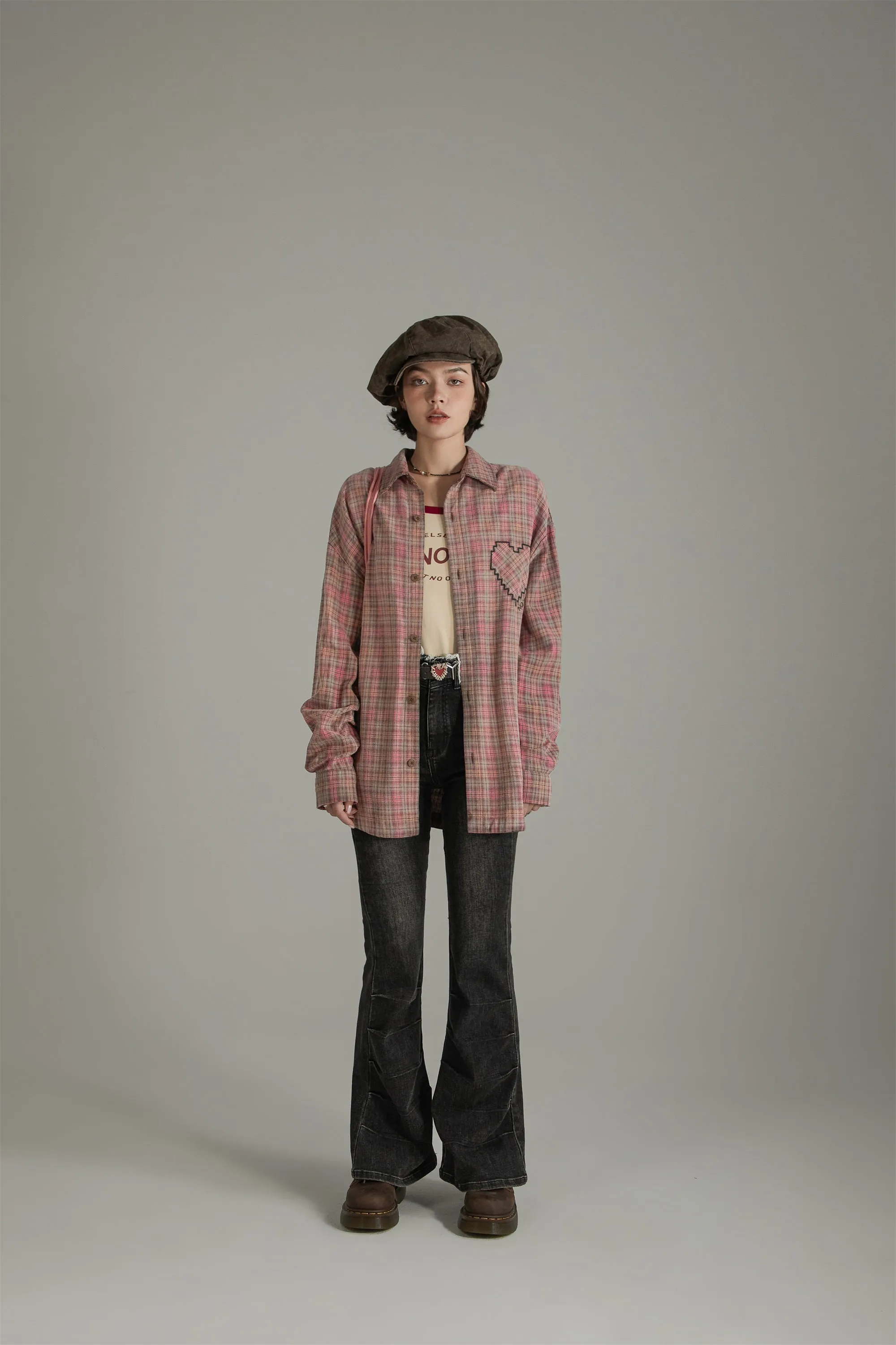 Color Heart Check Loose Fit Shirt