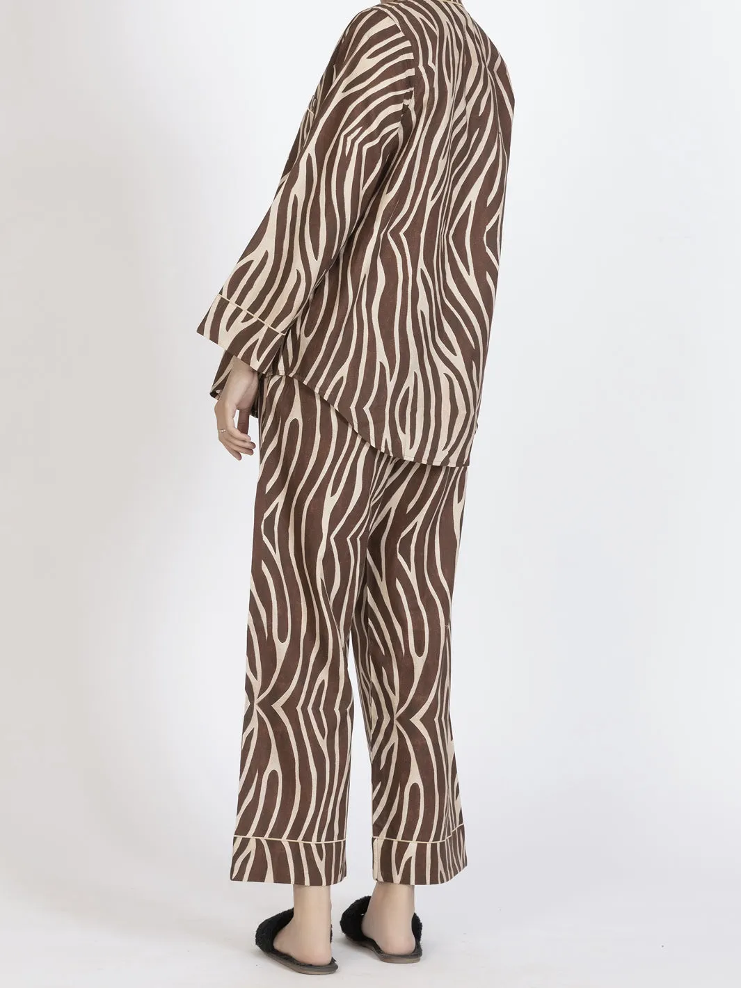 Dark Brown Cotton 2 Piece Stitched Nightwear - AL-LKS-NW-1010