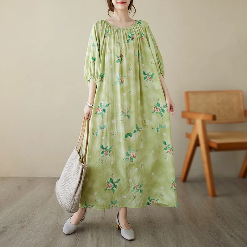 Green Plant-Print Maxi Dress