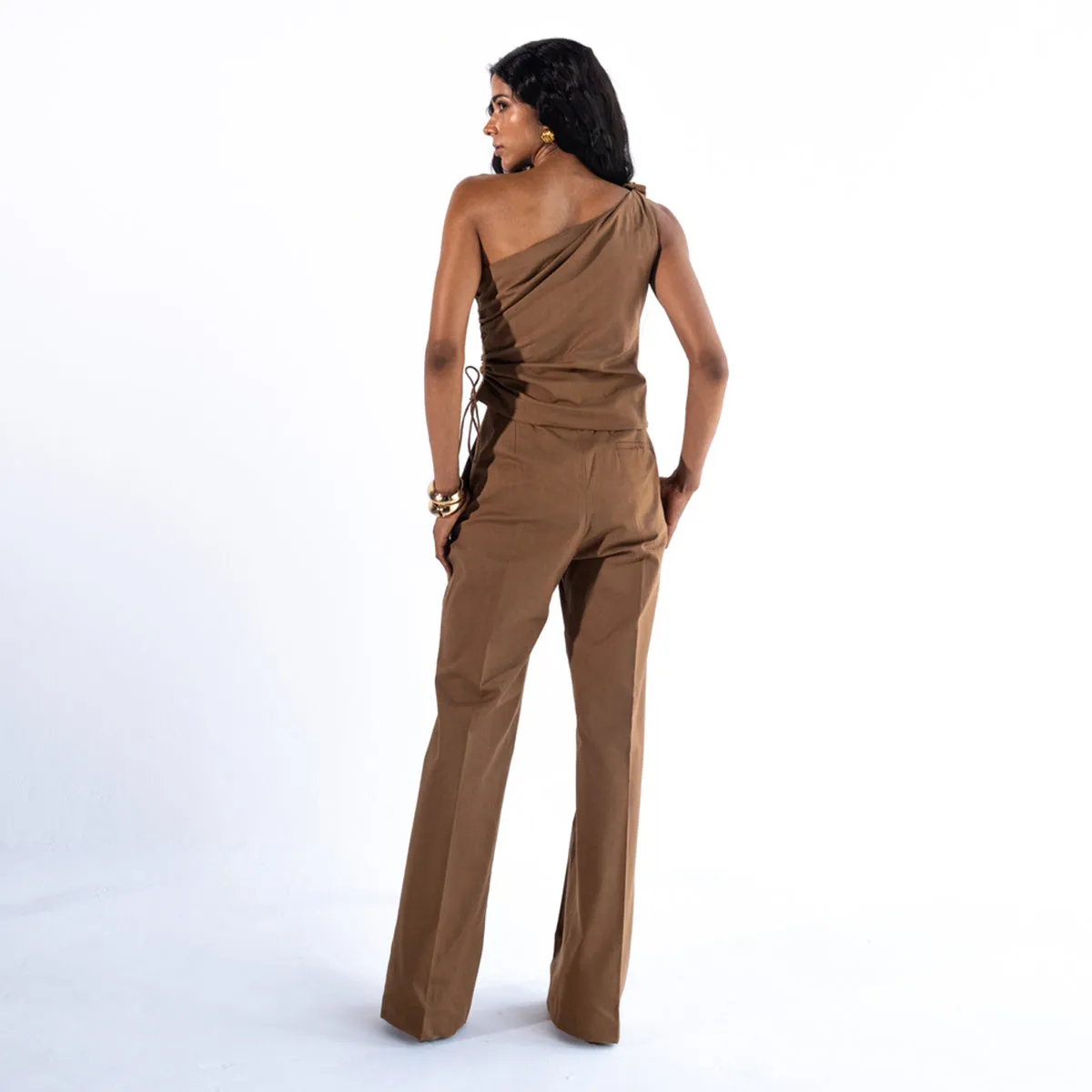 Linen Straight Fit Pants For Women | Brown