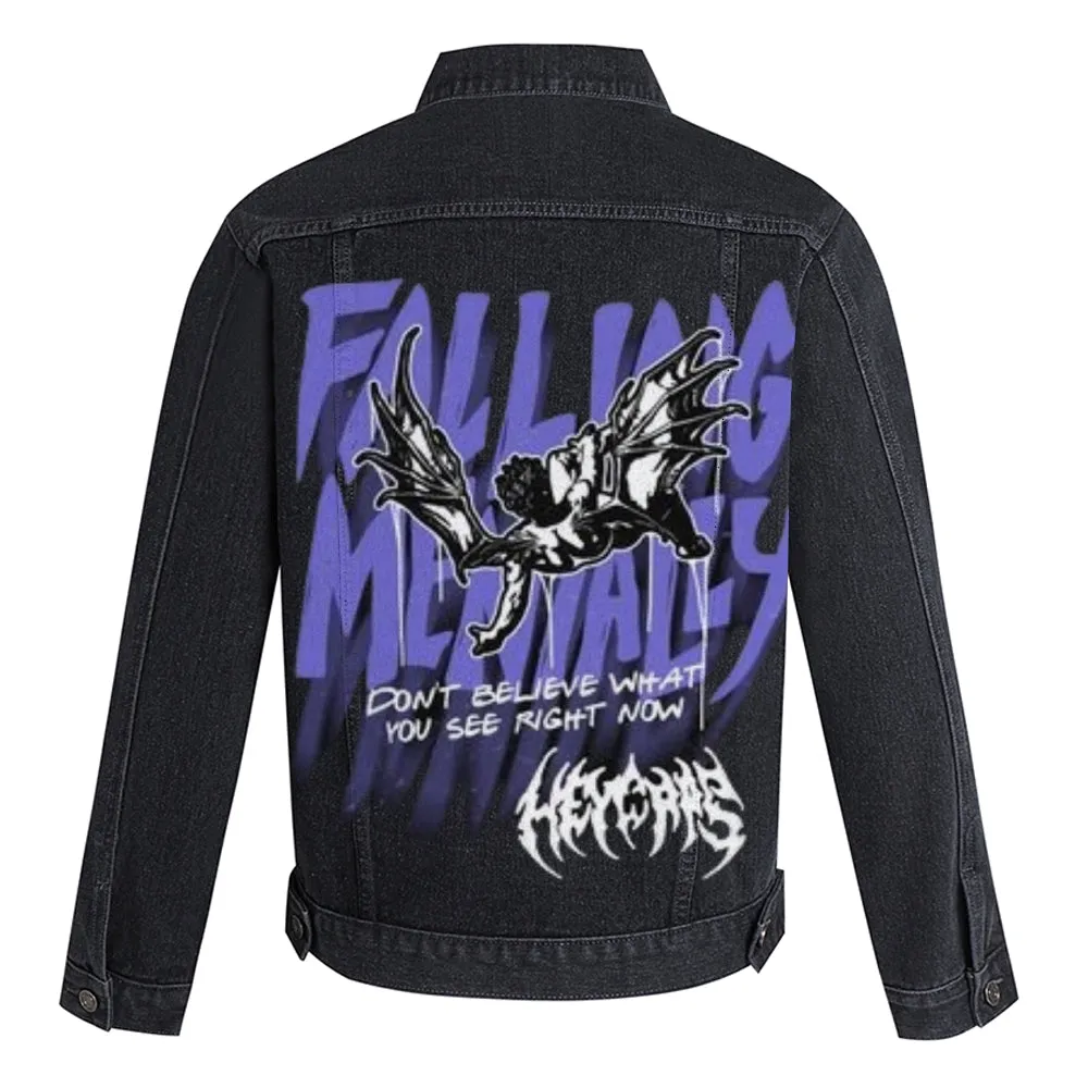 Mens Vintage Street Graphic Denim Jacket