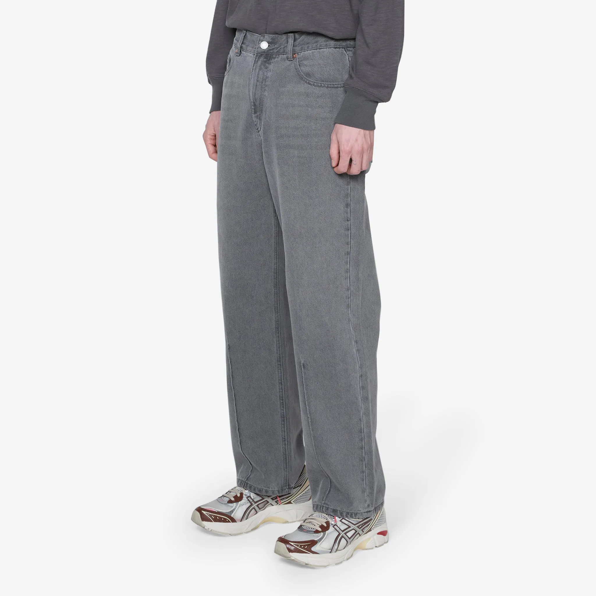 Pin Tuck Loose Fit Denim Pants Washed Grey