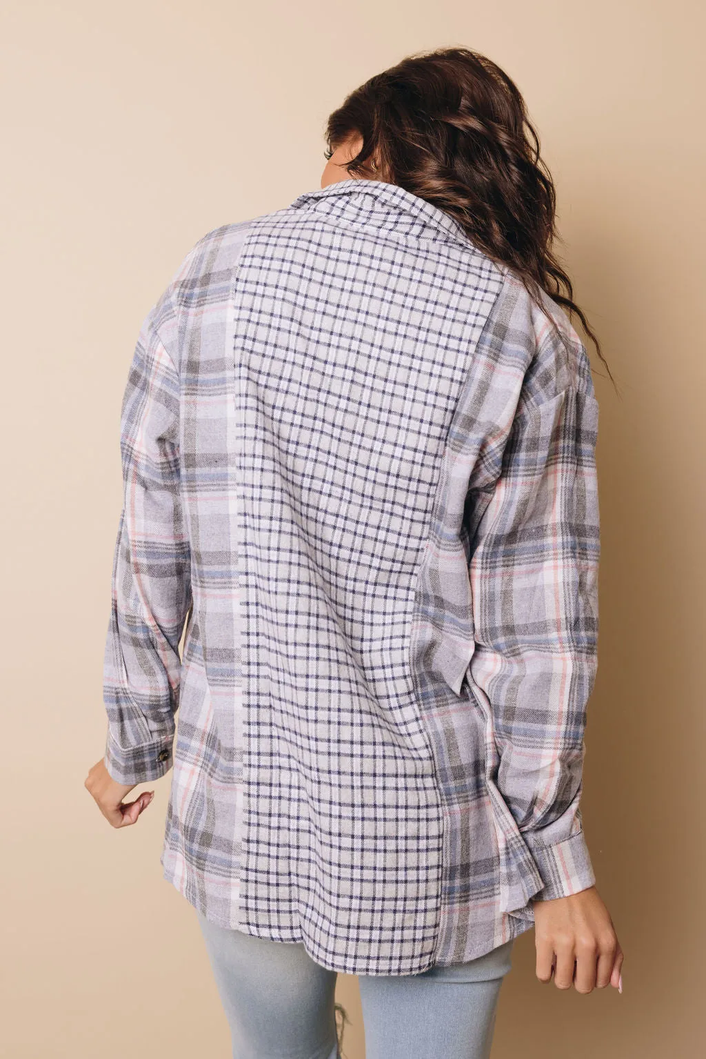 Plaid on Plaid Color Block Button Up Shirt