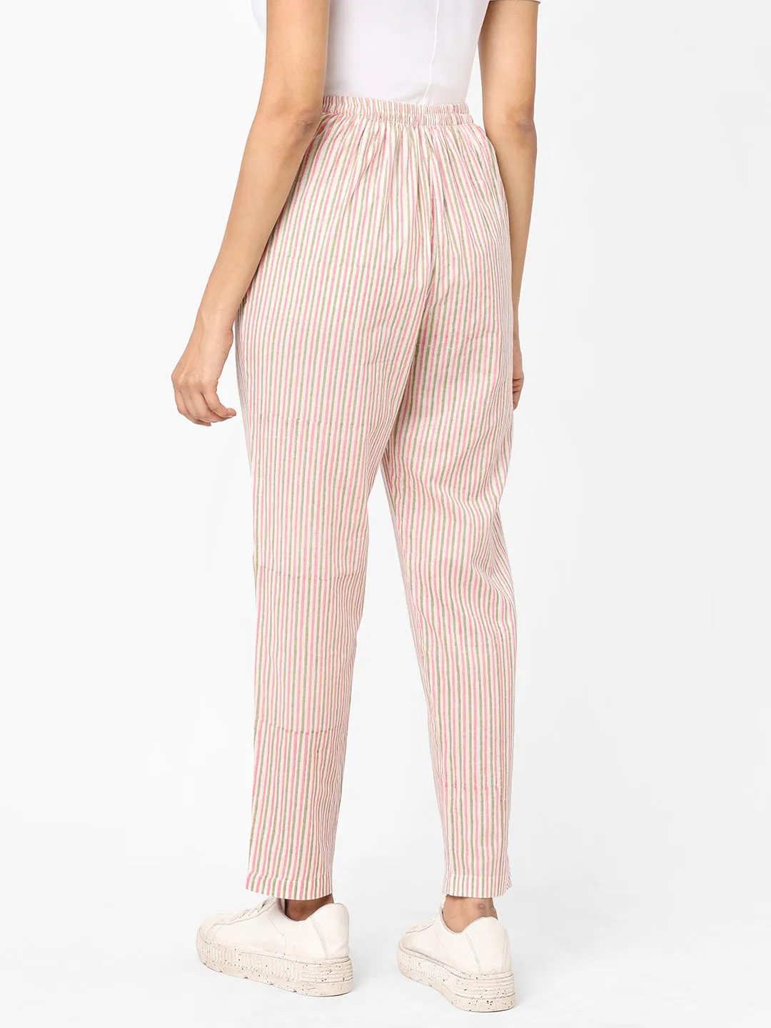 Women's Cream Cotton Regular Fit Pant