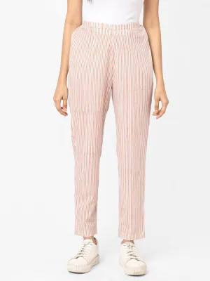 Women's Cream Cotton Regular Fit Pant