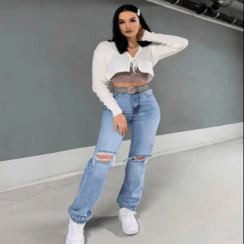 Women's Loose Fit Jeans  Ripped Wide Leg